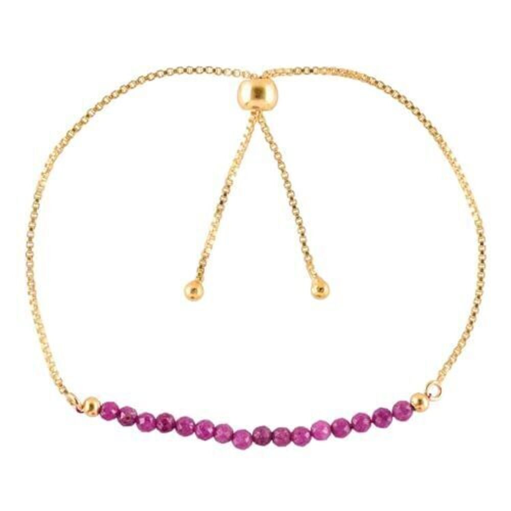 4560 Natural Pink Ruby Gemstone Micro Beaded Dainty Slider Bolo Bracelet